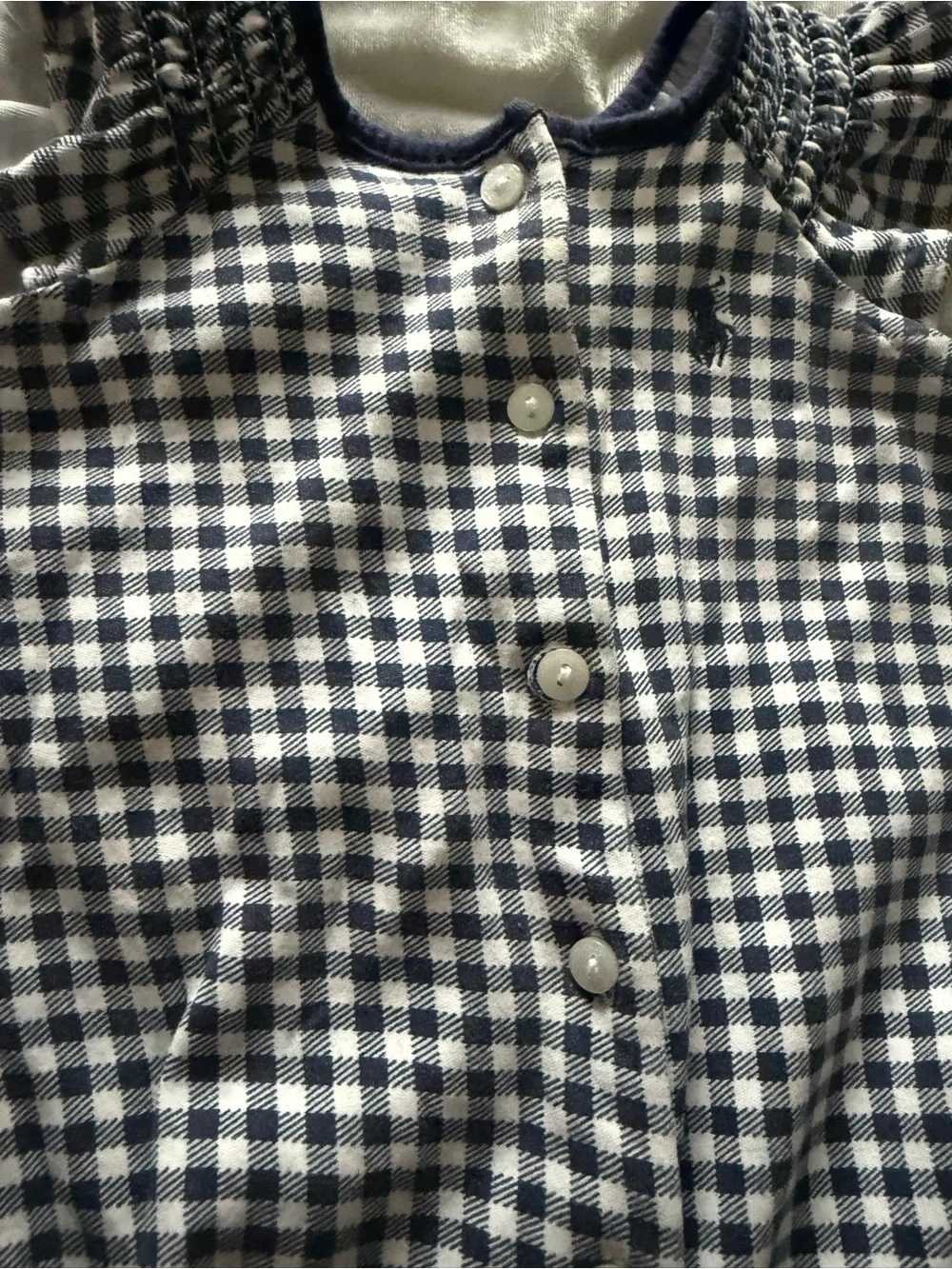 Ralph Lauren- Navy & White Gingham Baby Romper